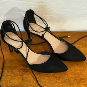 Kelly & Katie Black Suede Ankle Tie Heels